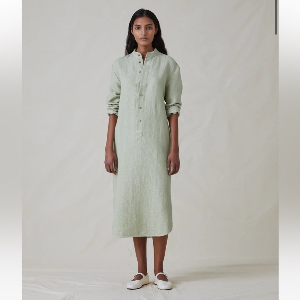 Attersee Woven Herringbone The New Caftan Cypress Green Midi Maxi Dress New M
